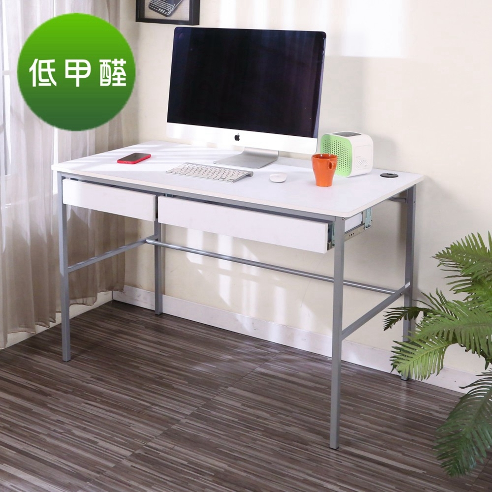BuyJM低甲醛簡單型木紋白雙抽屜寬120公分粗管工作桌/書桌