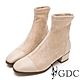 GDC-時髦俐落歐式真皮拼接粗跟短靴-米色 product thumbnail 1