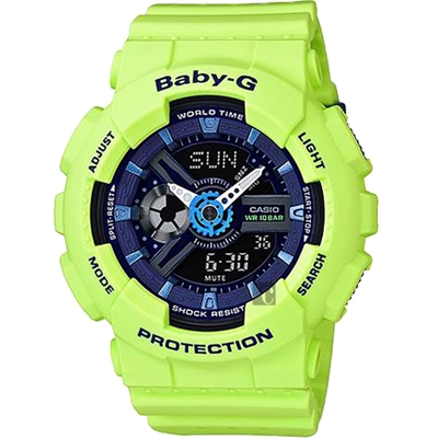 CASIO 卡西歐 Baby-G 運動雙顯手錶 迎春好禮-螢光綠 BA-110PP-3A