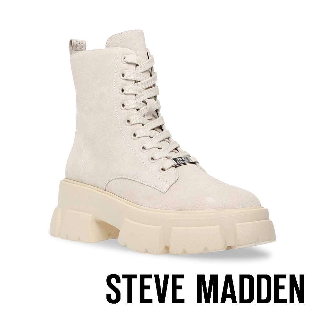 STEVE MADDEN-TANKER ROCK BOTTON 經典綁帶字母厚底中筒靴-米白色