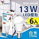 【威剛】 13W LED燈泡 球泡燈 E27 省電燈泡 白光 黃光 自然光-6入組 product thumbnail 1