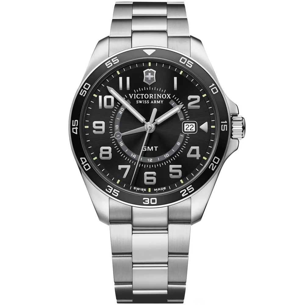 VICTORINOX瑞士維氏 Fieldforce 經典GMT腕錶-銀x黑 42mm / VISA-241930
