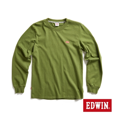 EDWIN 露營系列 背後富士營地LOGO印花長袖T恤-男-橄欖綠
