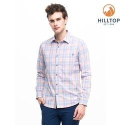 Hilltop 山頂鳥 男款吸濕快乾抗UV長袖襯衫S05M65橘藍格