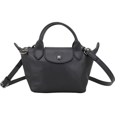 LONGCHAMP Le Pliage Xtra 奔馬烙印牛皮斜背水餃包(XS/黑色)