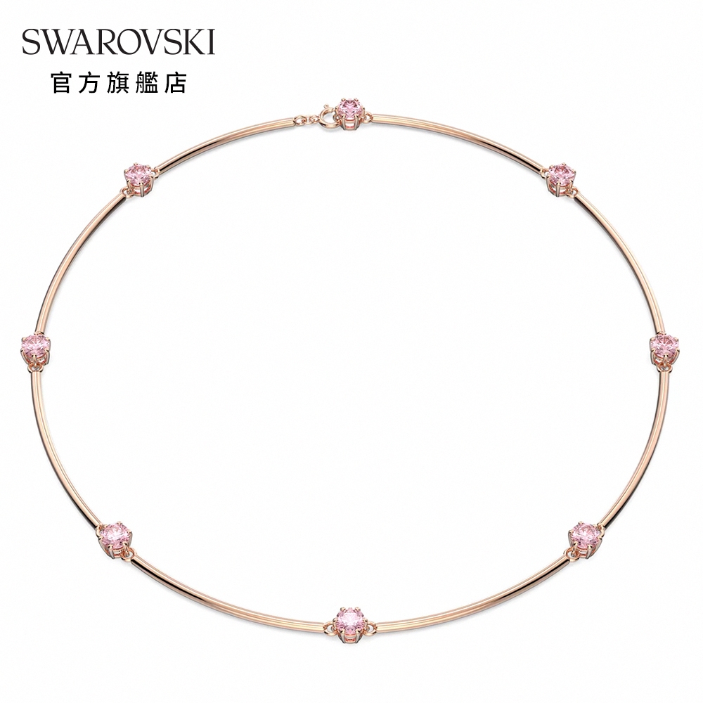 SWAROVSKI 施華洛世奇 Constella 項鏈 圓形切割, 粉紅色, 鍍玫瑰金色調