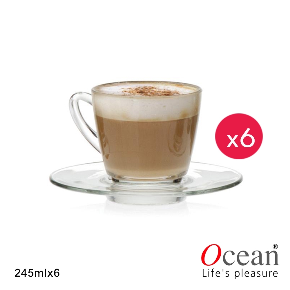 OCEAN 肯亞西式茶杯 245ML附西式茶盤-6入組