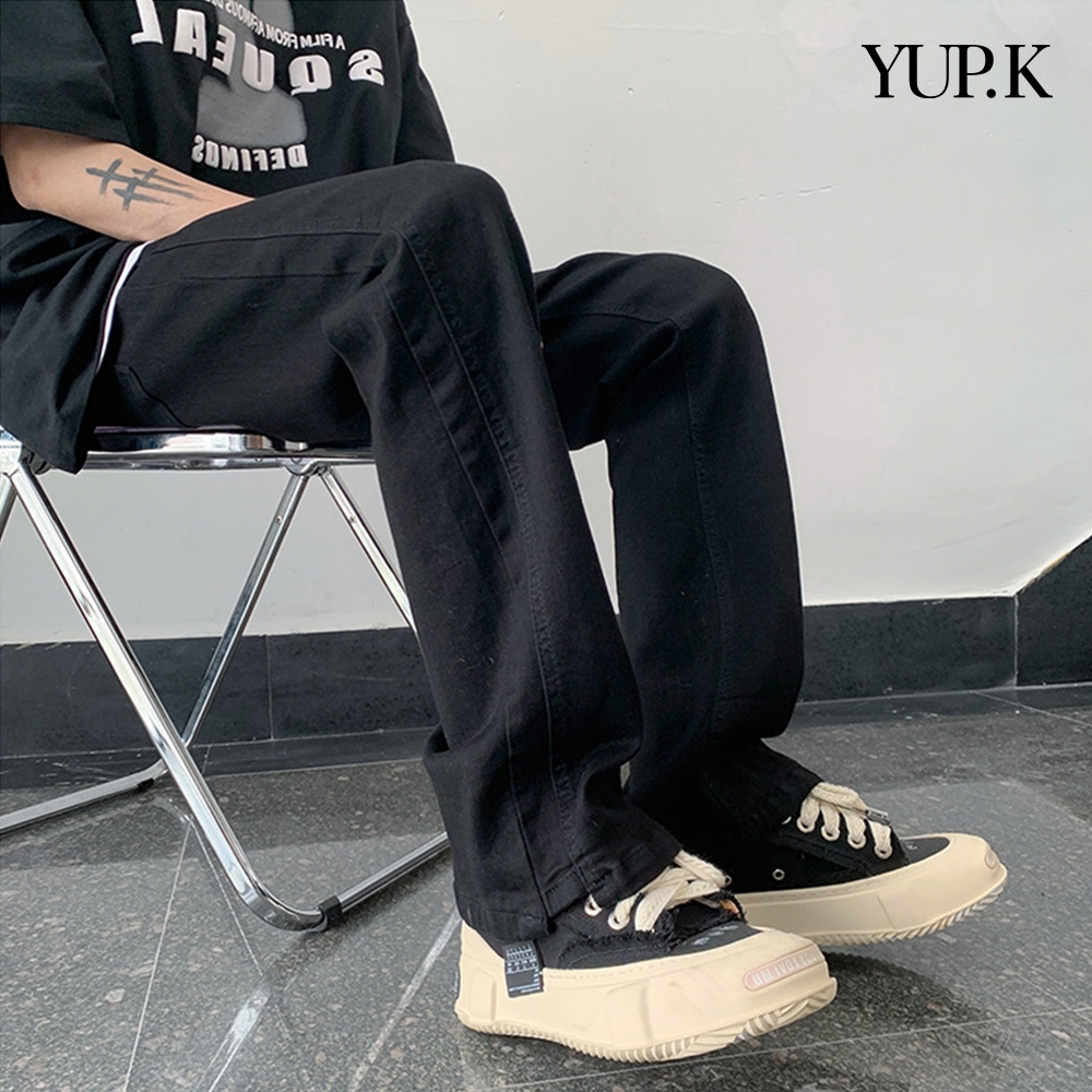 YUP.K 復古潮流水洗直筒牛仔褲(KDPY-6133) (黑色)