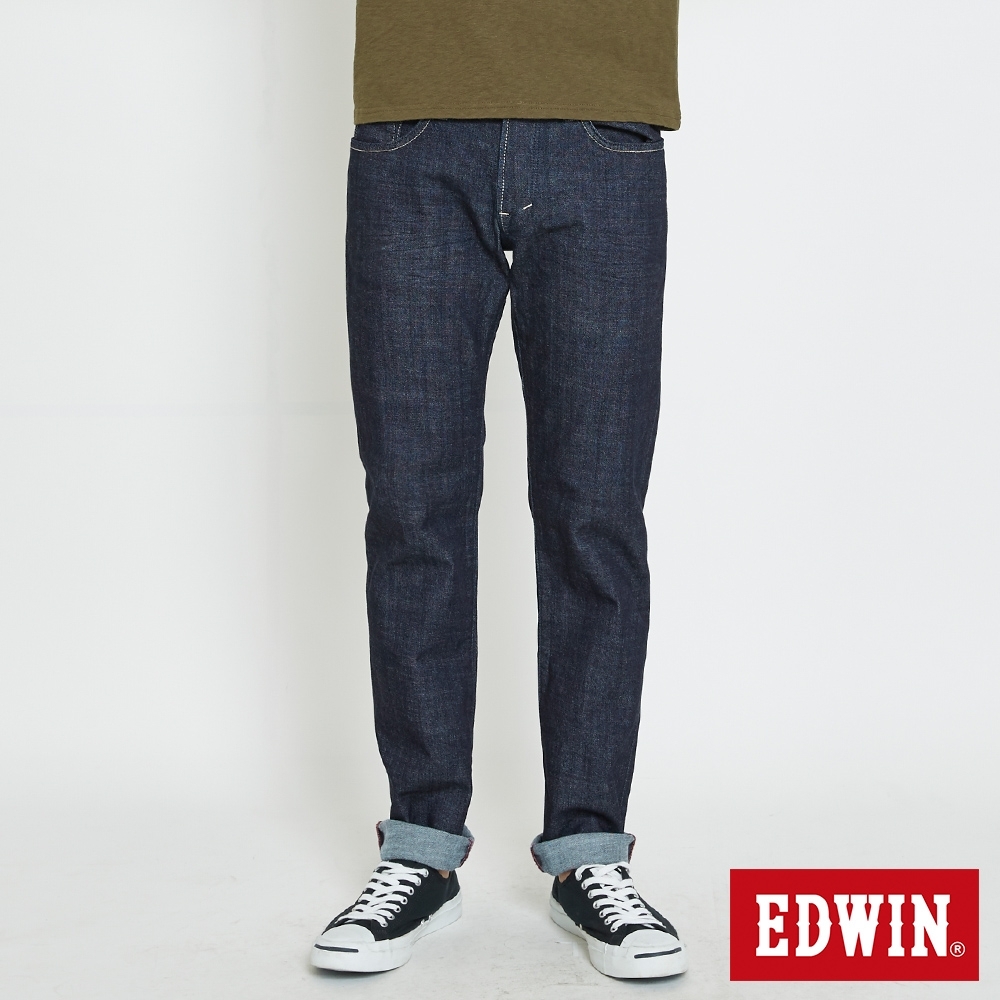 EDWIN 大尺碼 EDGE LINE 蔥線袋花 中直筒牛仔褲-男-原藍色