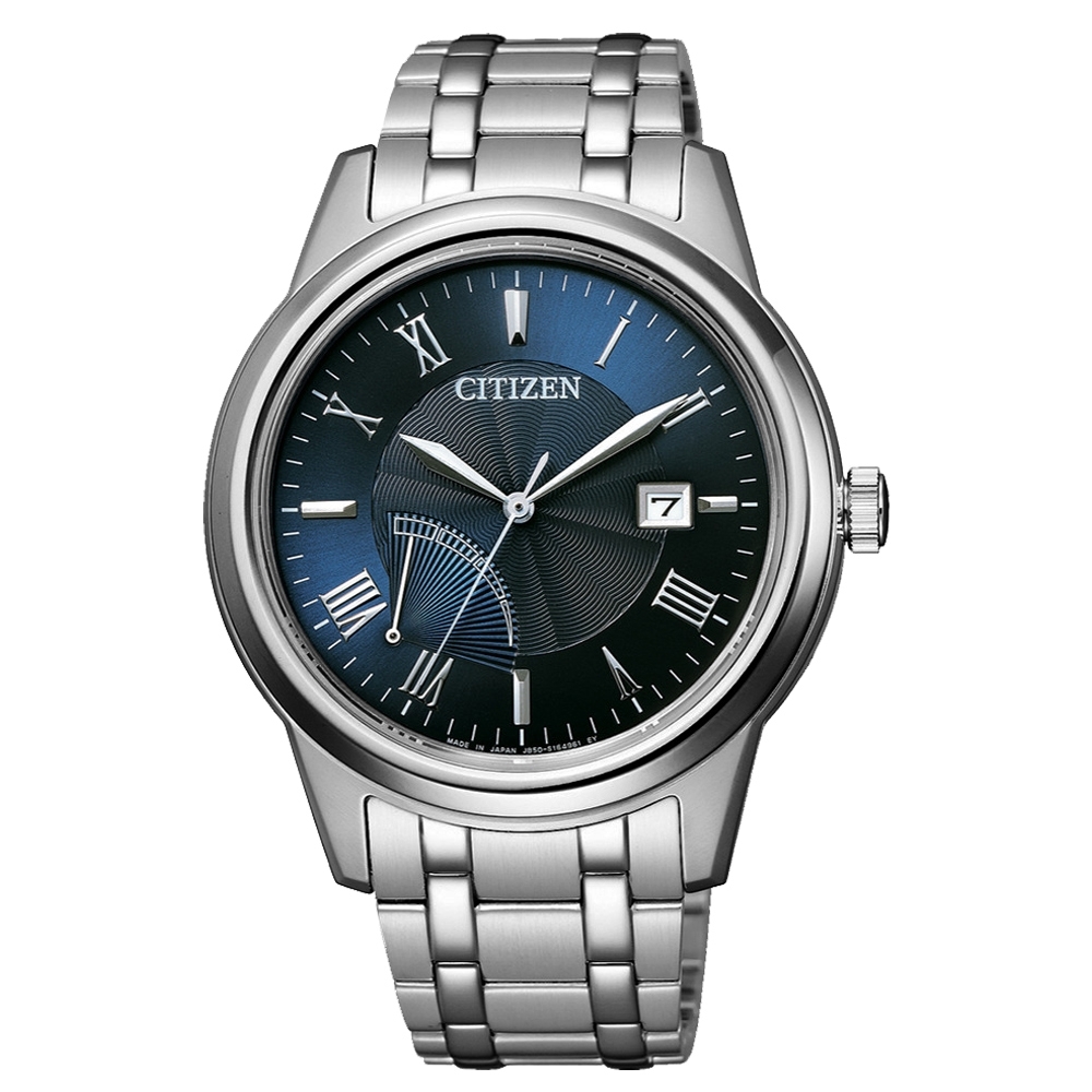 CITIZEN  GENT'S光動能時尚波動腕錶-銀X藍(AW7001-98L)/41mm