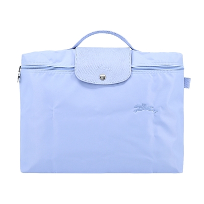 LONGCHAMP LE PLIAGE GREEN系列刺繡再生尼龍摺疊公事包(小/天澄)