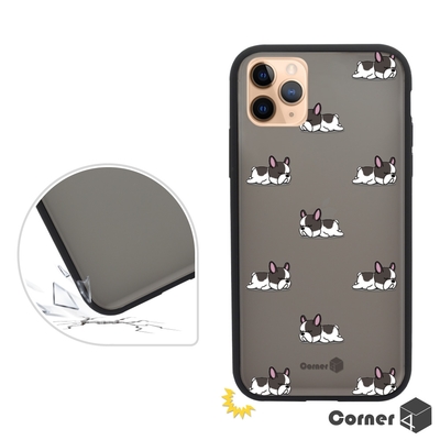 Corner4 iPhone 11 Pro Max 6.5吋柔滑觸感軍規防摔手機殼-法鬥懶洋洋(黑殼)