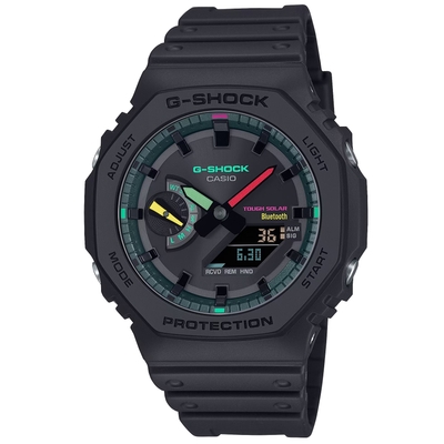 CASIO 卡西歐 G-SHOCK 農家橡樹 太陽能x藍牙連線 時尚螢光 雙顯腕錶 45.4mm / GA-B2100MF-1A