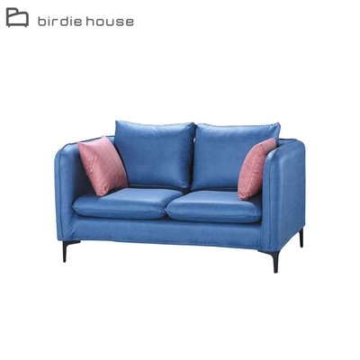 柏蒂家居-凱奇藍色科技布沙發/雙人沙發/二人座沙發-贈抱枕