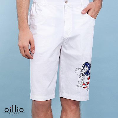 oillio歐洲貴族 休閒圖案印花短褲 100%純棉棉料休閒款 白色