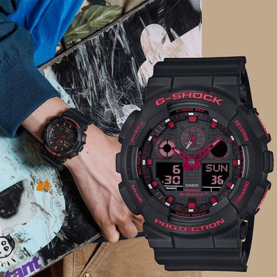 CASIO 卡西歐 G-SHOCK 火焰紅黑雙顯手錶 送禮推薦 GA-100BNR-1A