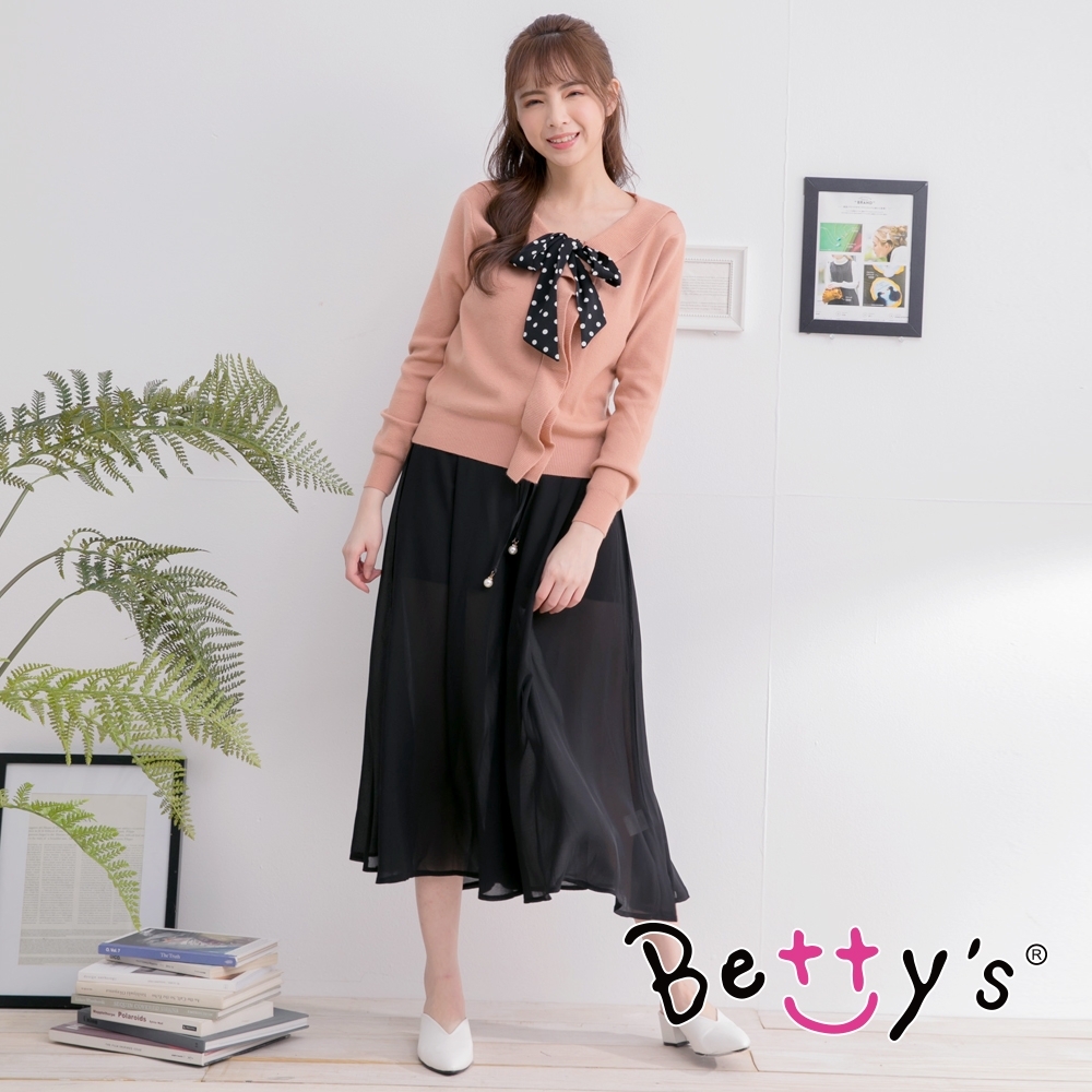 betty’s貝蒂思　修身雪紡珠飾寬褲裙(黑色)