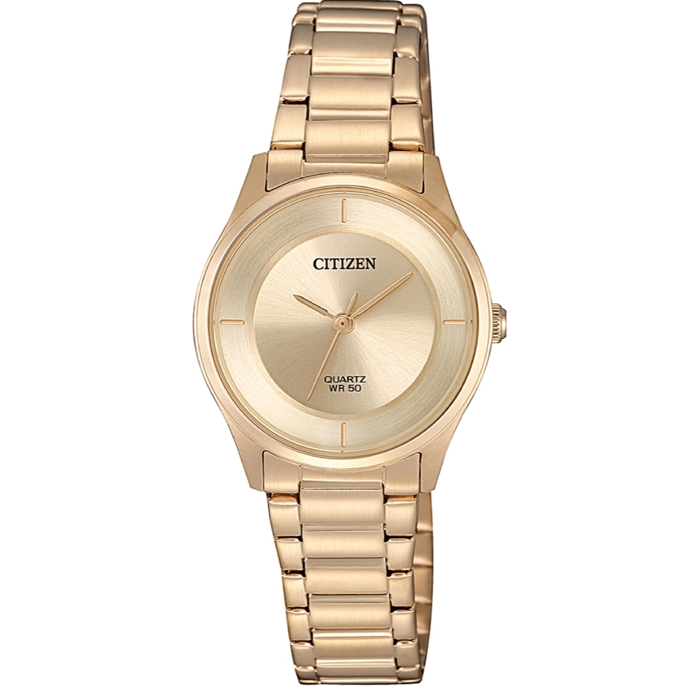 CITIZEN星辰 LADY'S時尚簡約石英腕錶(ER0205-80X)玫瑰金色/27mm