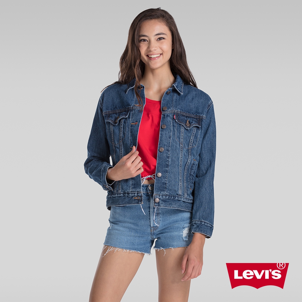 Levis 女款 牛仔外套 Boyfriend 寬鬆版型 格紋法藍絨內裏