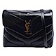 YSL LOULOU系列V字縫線仿舊金色金屬LOGO小牛皮掛腕/肩背/斜背包(小-黑) product thumbnail 1