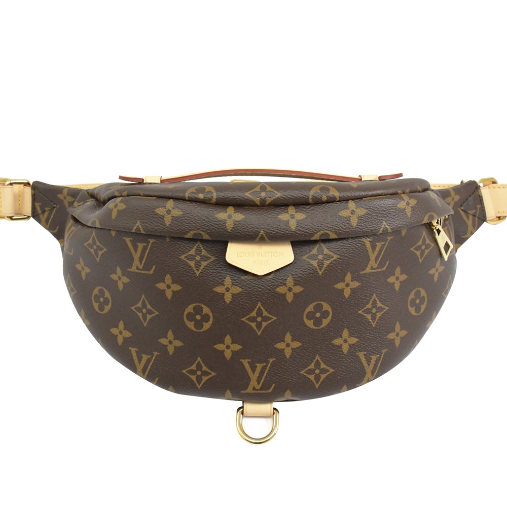 LV Louis Vuitton M43644 Monogram經典花紋帆布牛皮飾邊兩用腰包(咖)