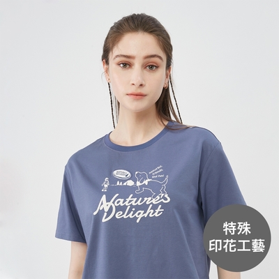 GIORDANO 女裝印花短袖上衣 山系服系列 - 26 夜影藍