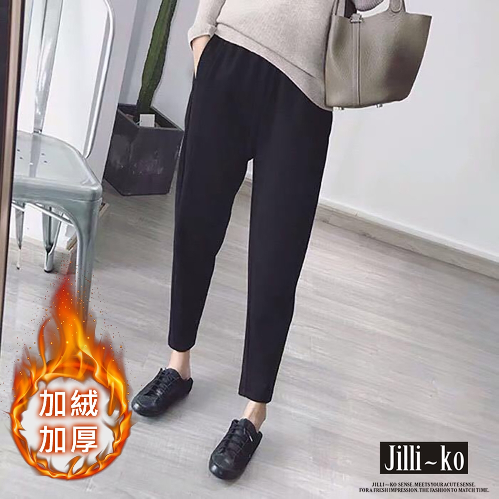 JILLI-KO 加厚加絨百搭九分西裝長褲- 黑色