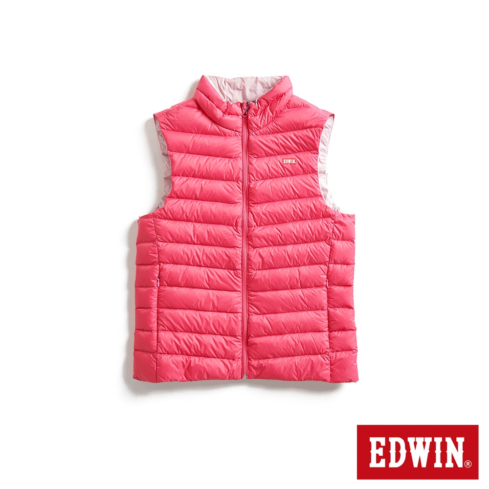 EDWIN 超輕量可收納雙面穿羽絨背心-女-桃紅色