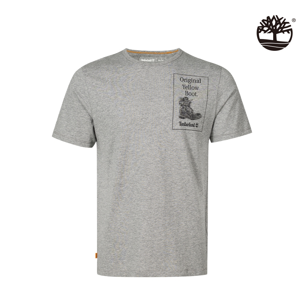 Timberland 男款中麻灰經典黃靴圖案有機棉短袖T恤|A4442052