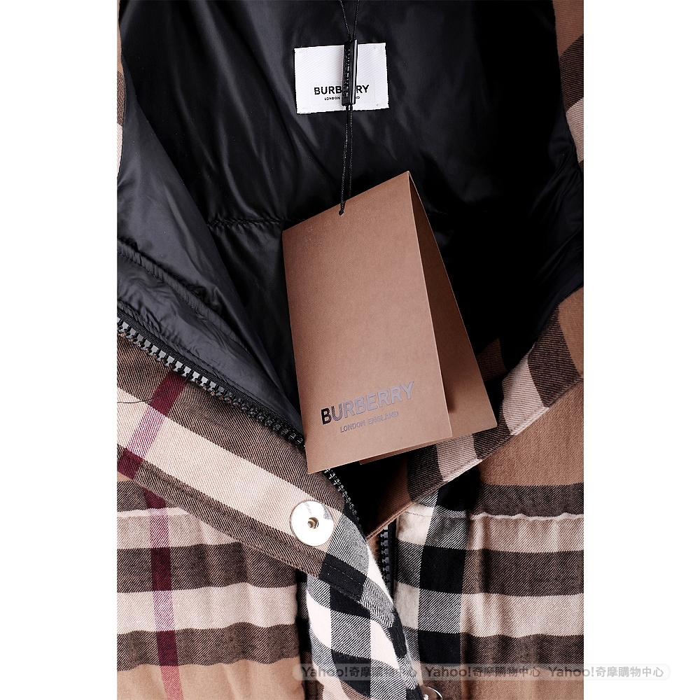 BURBERRY 80%鵝絨復古格紋立領咖棕色羽絨背心(女款) | 精品服飾/鞋子