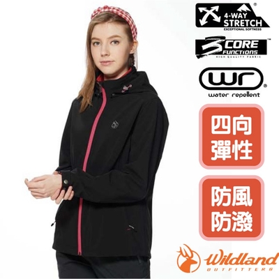 荒野 WildLand 女新款 彈性防風超潑機能輕量外套.夾克.風衣_黑