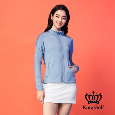 【KING GOLF】女款素面長袖立領輕薄防風外套-淺藍色