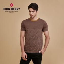 JOHN HENRY 復古拼接菱紋T恤-棕