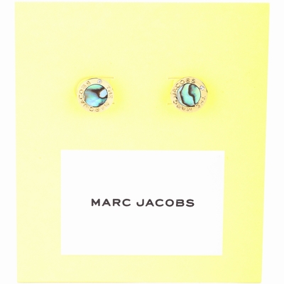 MARC JACOBS The Medallion 霓彩鋯石圓牌徽章穿針式耳環(金色)
