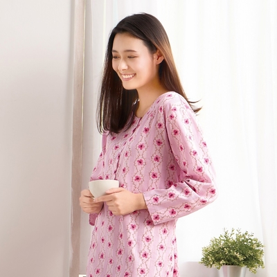 華歌爾睡衣-仕女系列 M-LL窗外花朵純棉印花洋裝(淺鮭紅) LWZ36323RM