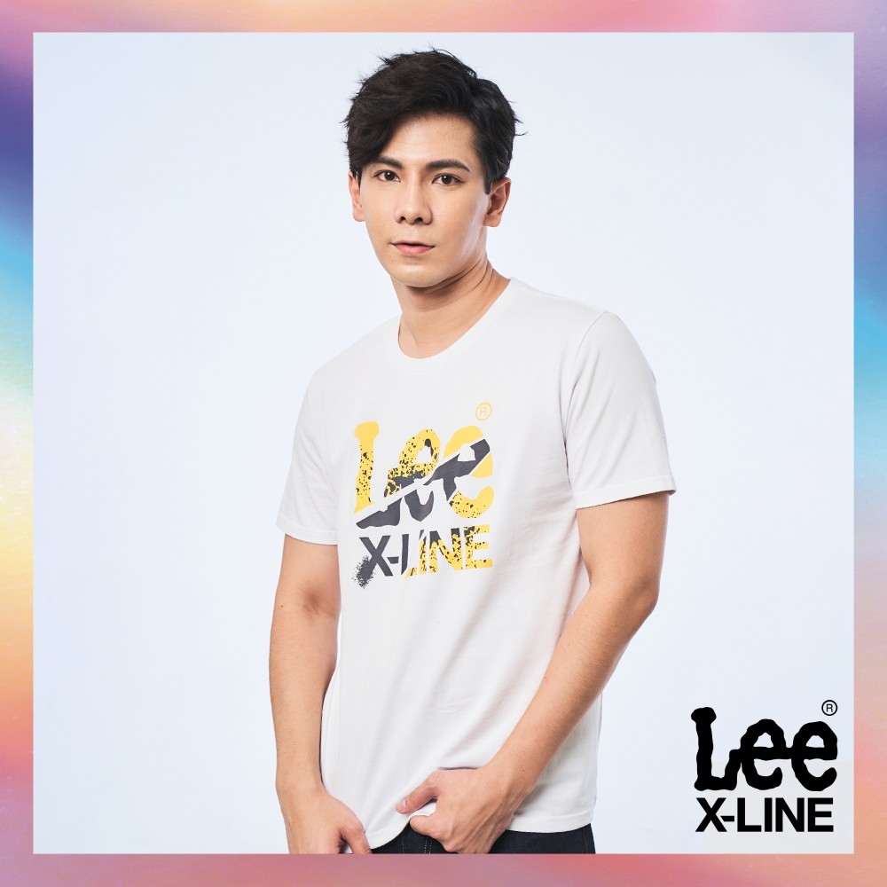 【X-LINE】Lee 男款 雙色噴墨大LOGO短袖圓領T恤 純淨白