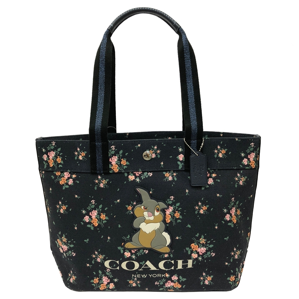 COACH X DISNEY限量聯名桑普兔帆布大托特包(花卉/深藍)