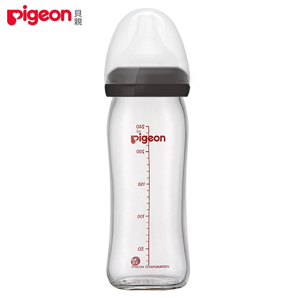 【限定版】日本《Pigeon 貝親》母乳實感寬口玻璃奶瓶【曜石黑240ml】