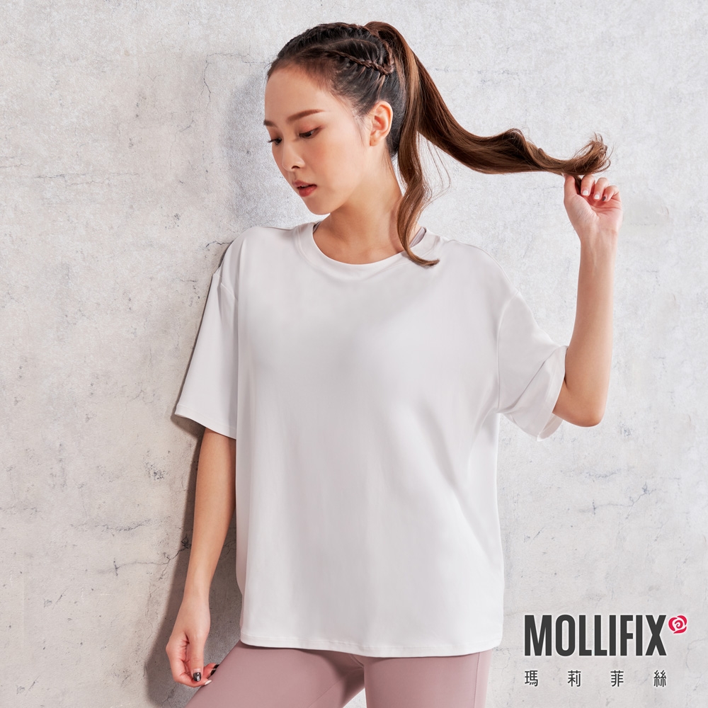 Mollifix 瑪莉菲絲 寬鬆版型短袖上衣 (白) 暢貨出清、瑜珈服、背心、T恤