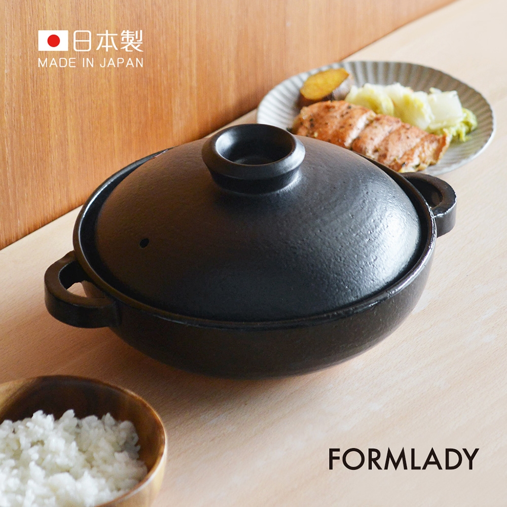 日本FORMLADY 日製萬古燒淺型雙耳燉煮土鍋-1.5L