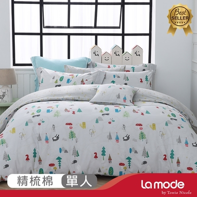 La mode寢飾 來趣夢森林環保印染100%精梳棉兩用被床包組(單人)