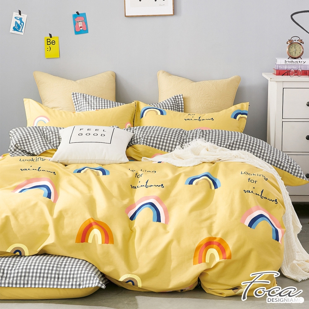 FOCA  Lucky彩虹-雙人-韓風設計100%精梳純棉四件式兩用被床包組