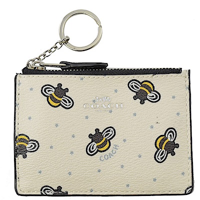 COACH 燙印BEE LOGO可愛蜜蜂PVC方型零錢鎖包