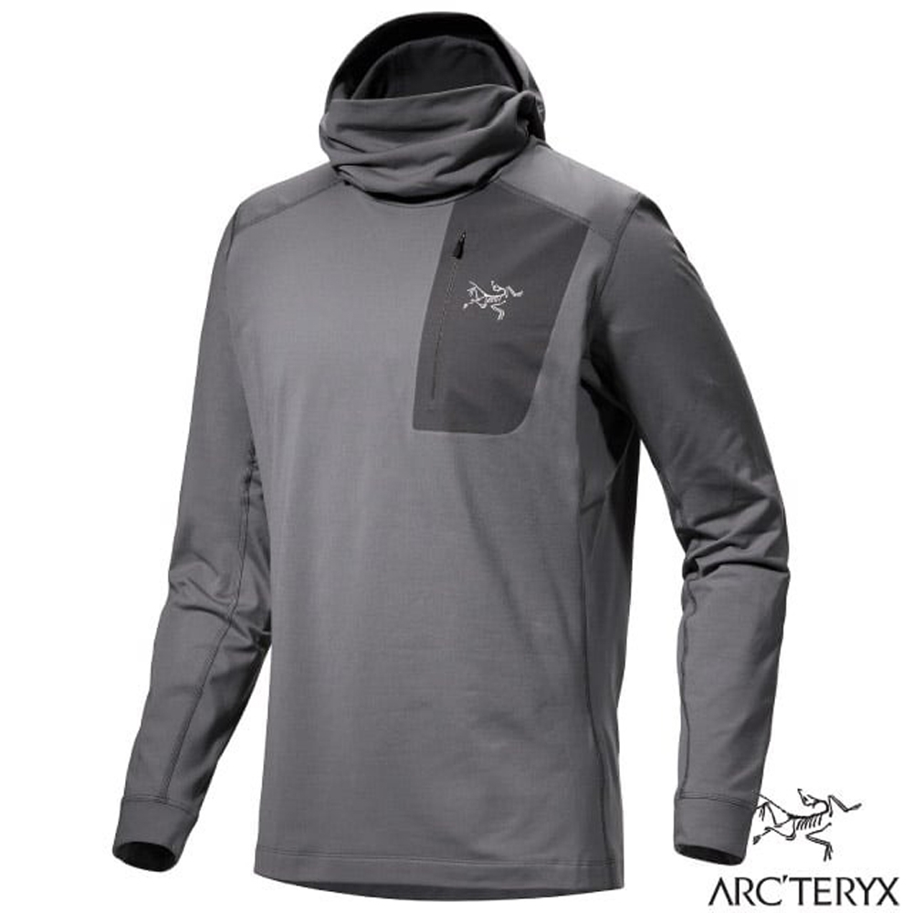 【ARCTERYX 始祖鳥】男 Rho LT 彈性透氣登山健行保暖連帽套頭衫.帽T.上衣_X000005849_29066 太空灰