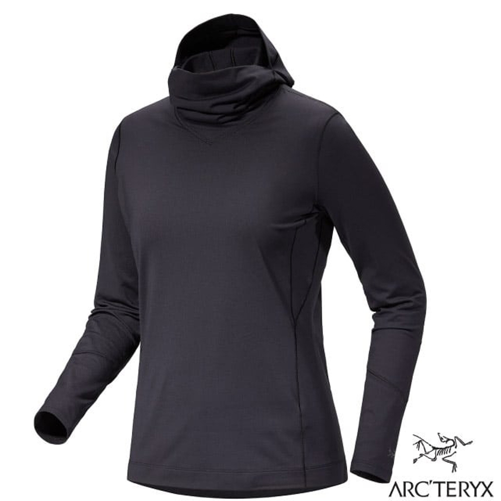 【ARCTERYX 始祖鳥】女 Rho 彈性透氣登山健行保暖連帽套頭衫.帽T.上衣_X000007326 黑