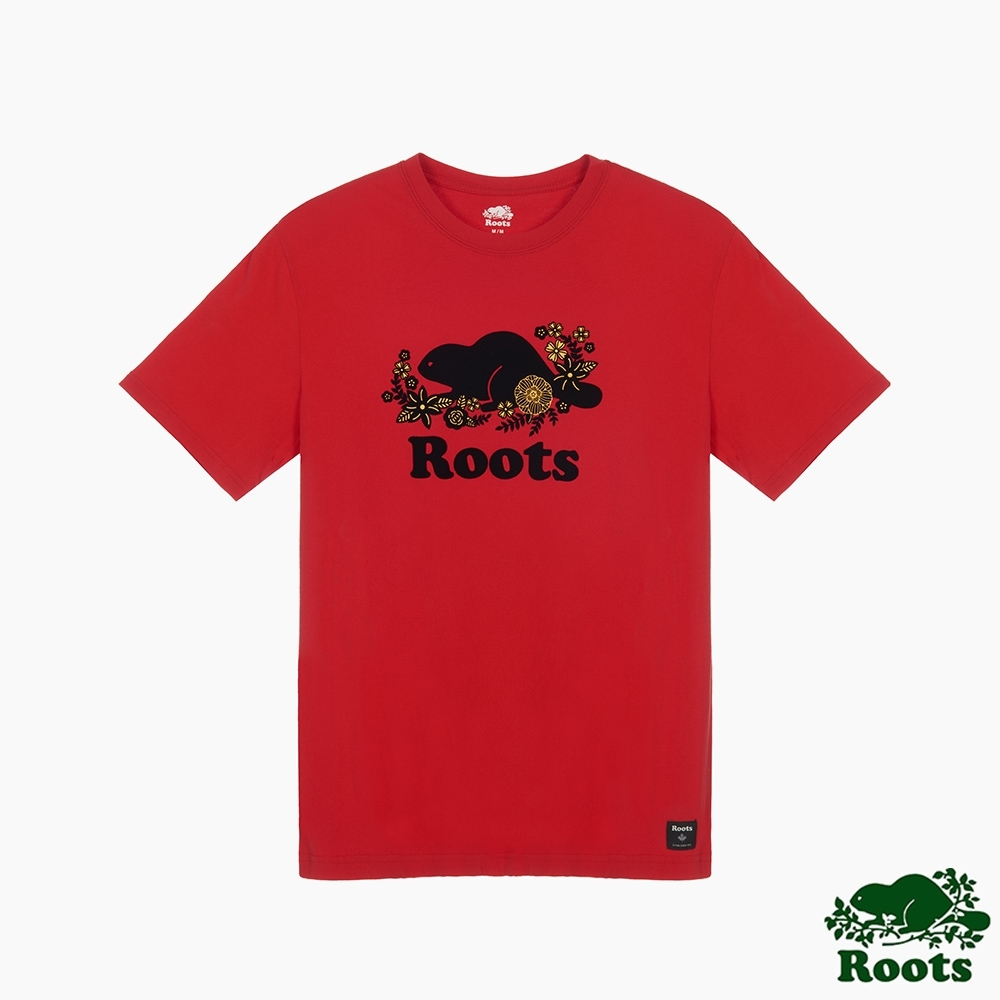 Roots男裝- 農曆新年系列 花卉短袖T恤-紅色