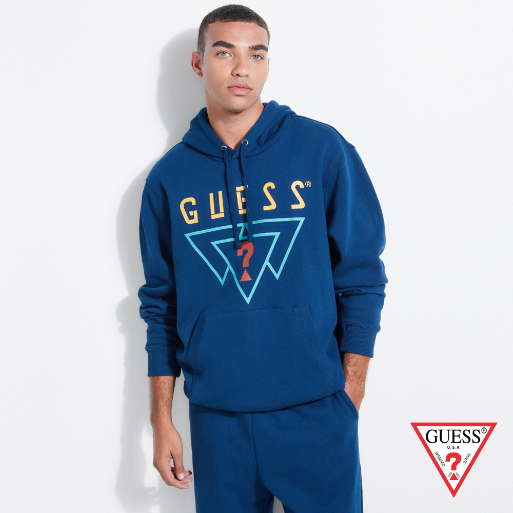 GUESS-男裝-ORIGINALS系列經典LOGO長袖帽T-藍 原價2790