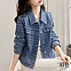 初色 襯衫領撞色拼接編織肌理短版顯瘦夾克外套-藍色-30528(M-2XL可選) product thumbnail 1