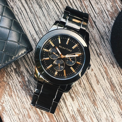 RELAX TIME 三眼系列腕錶-黑x金 42.5mm / R0800-16-21X