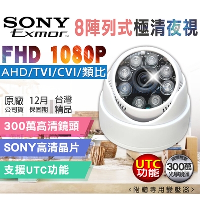 監視器 四合一 SONY晶片 1080P 300萬 室內半球 紅外線夜視攝影機-帝網KingNet